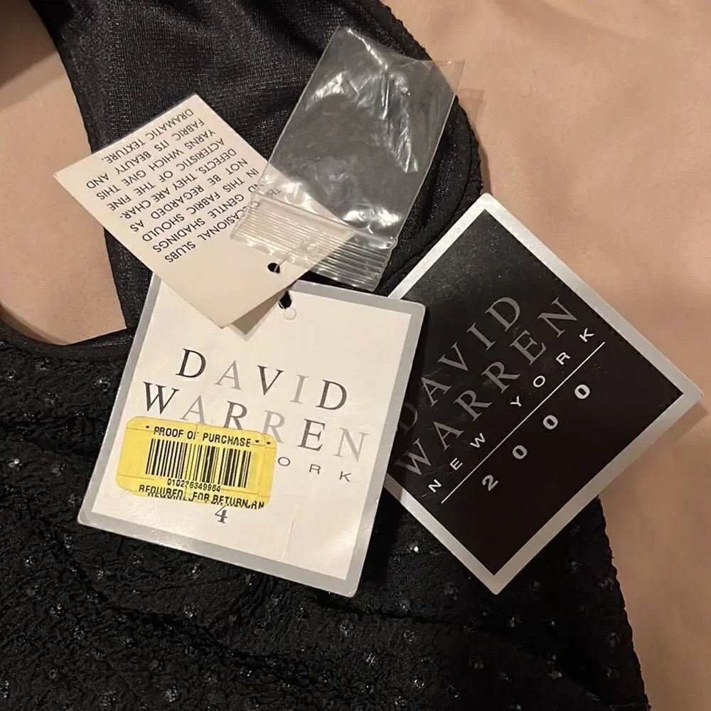David Warren NY NWT black sparkly sleeveless zip back keyhole lined sheath dress